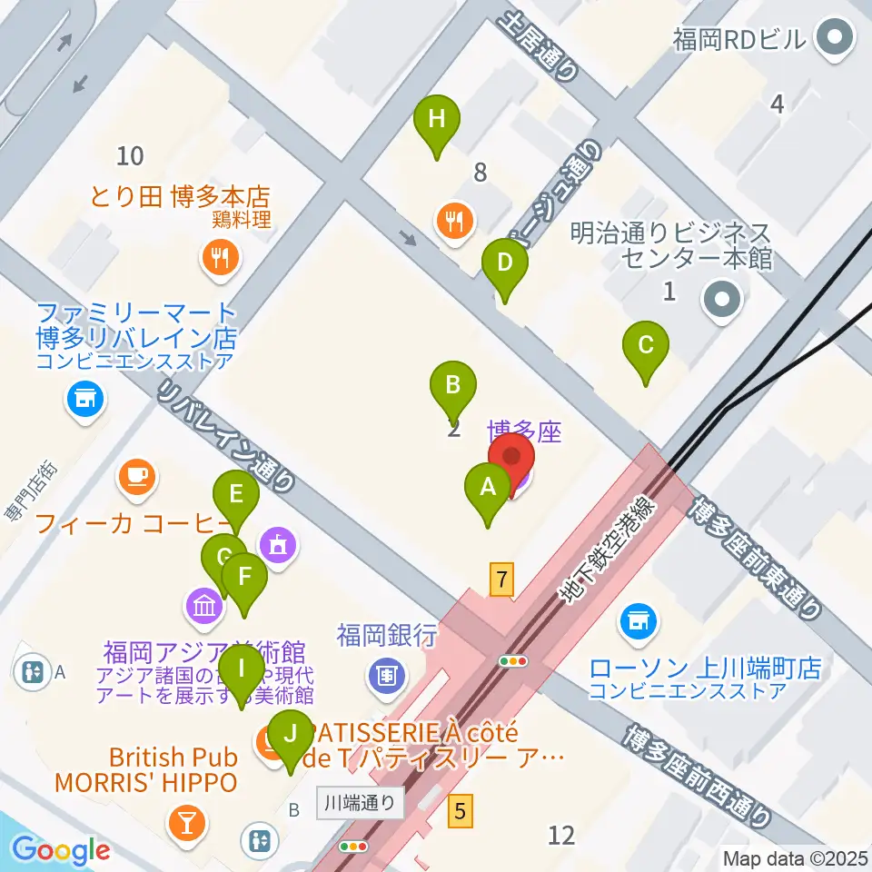 博多座周辺のカフェ一覧地図