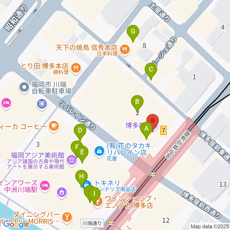 博多座周辺のカフェ一覧地図
