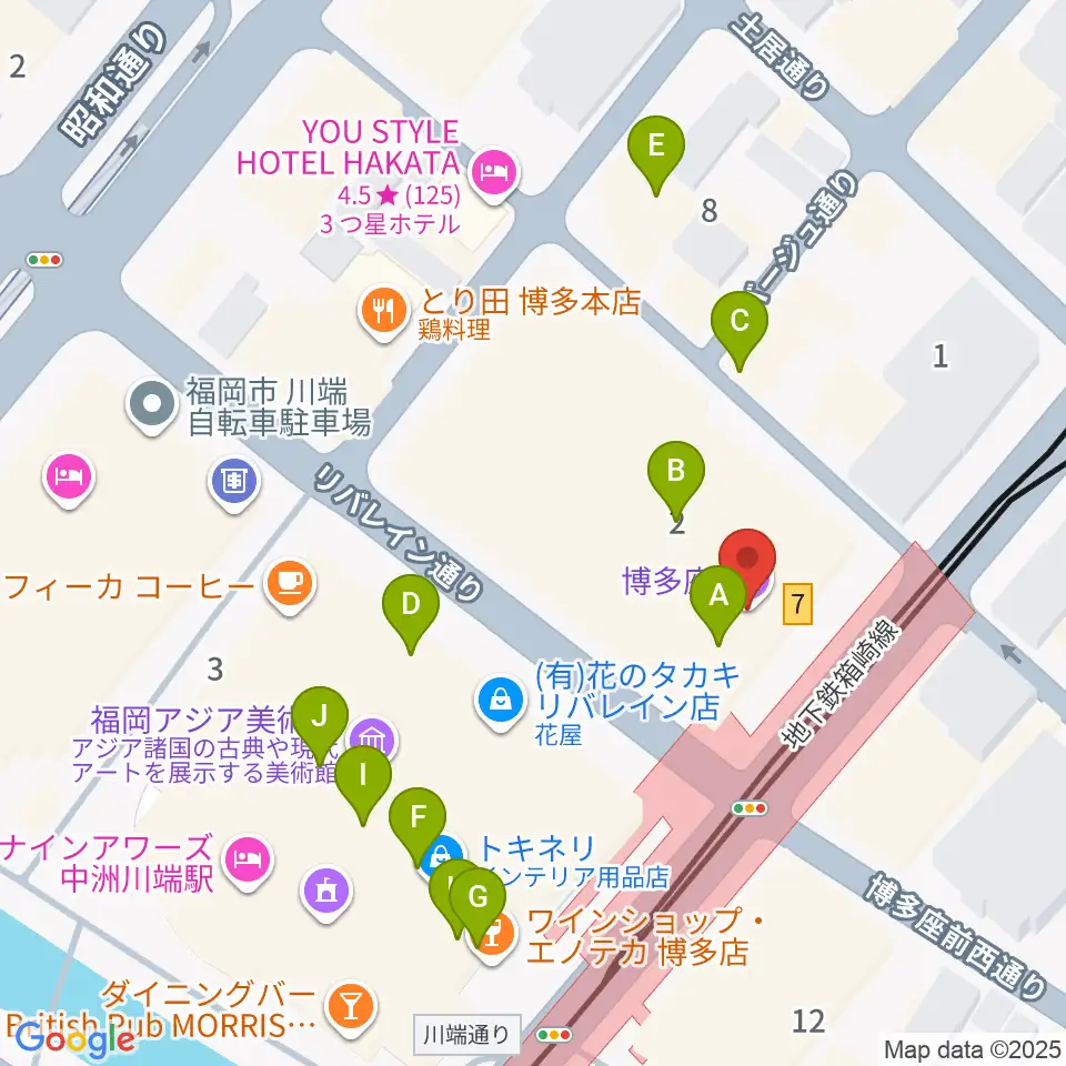 博多座周辺のカフェ一覧地図