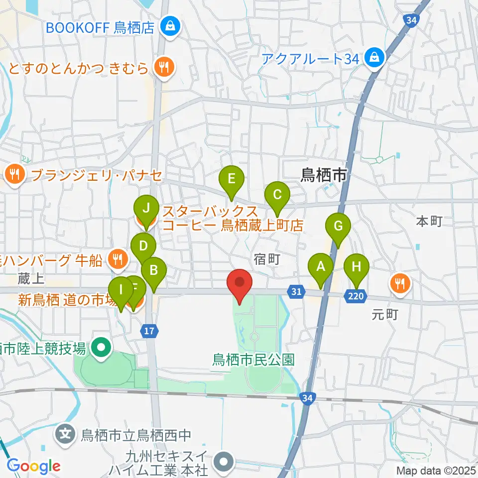 鳥栖市民文化会館周辺のカフェ一覧地図