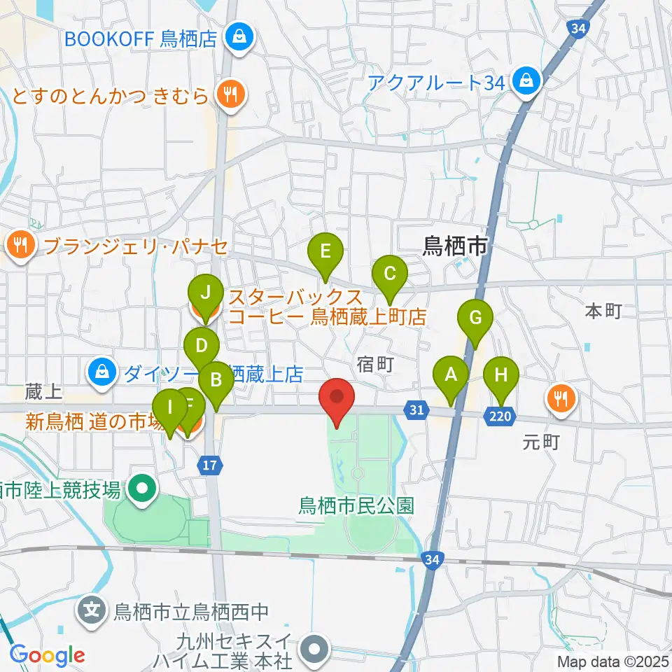 鳥栖市民文化会館周辺のカフェ一覧地図