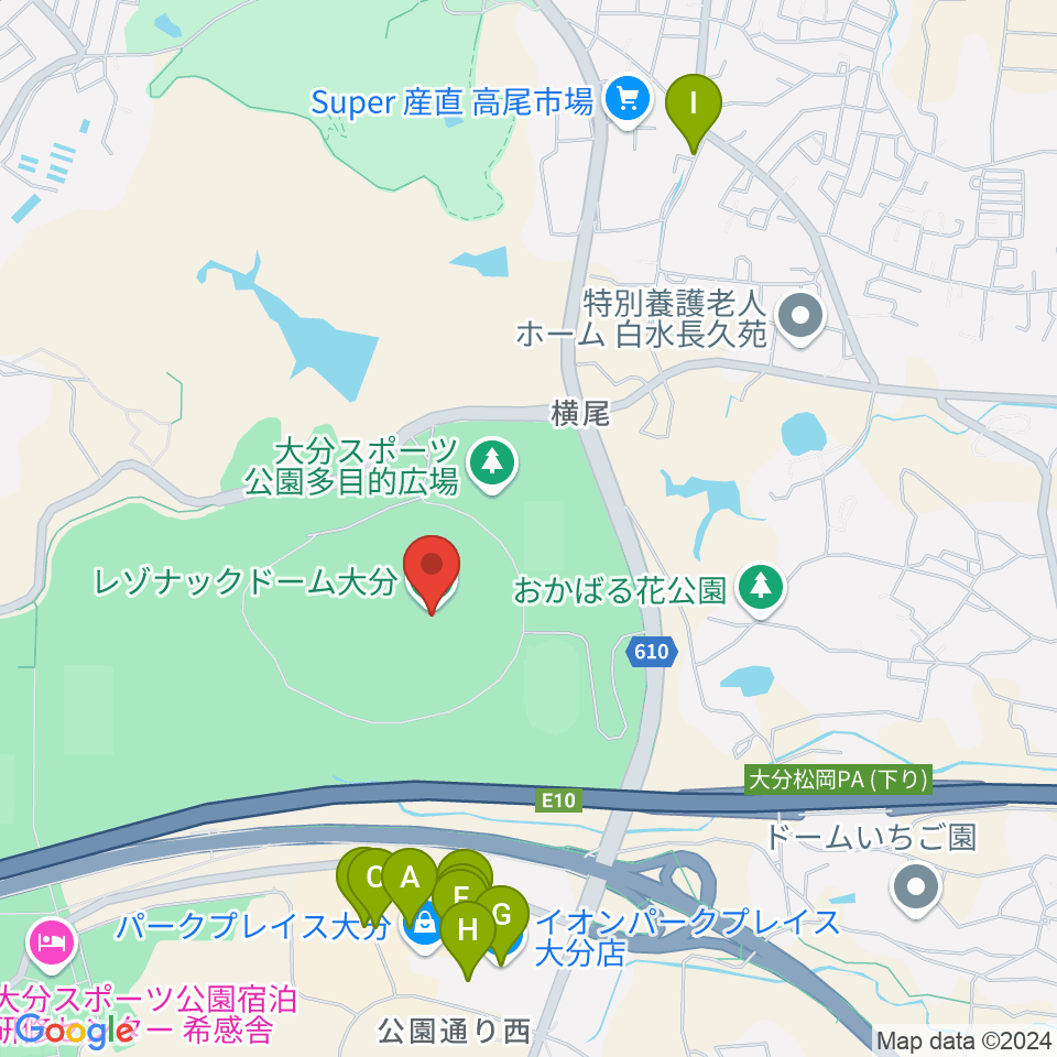 クラサスドーム大分周辺のカフェ一覧地図