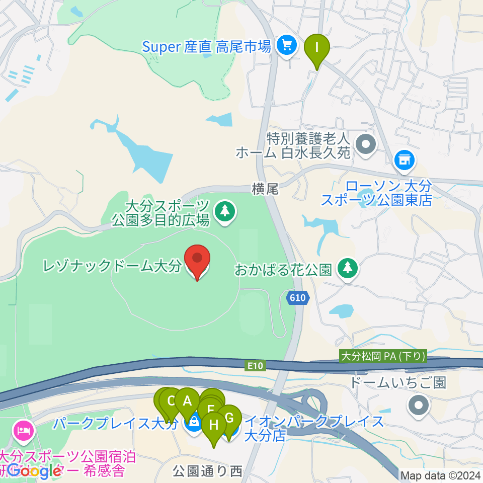 クラサスドーム大分周辺のカフェ一覧地図