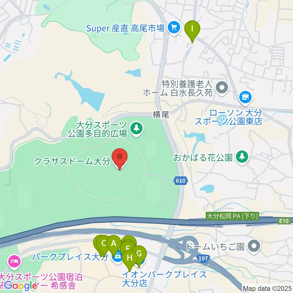 クラサスドーム大分周辺のカフェ一覧地図