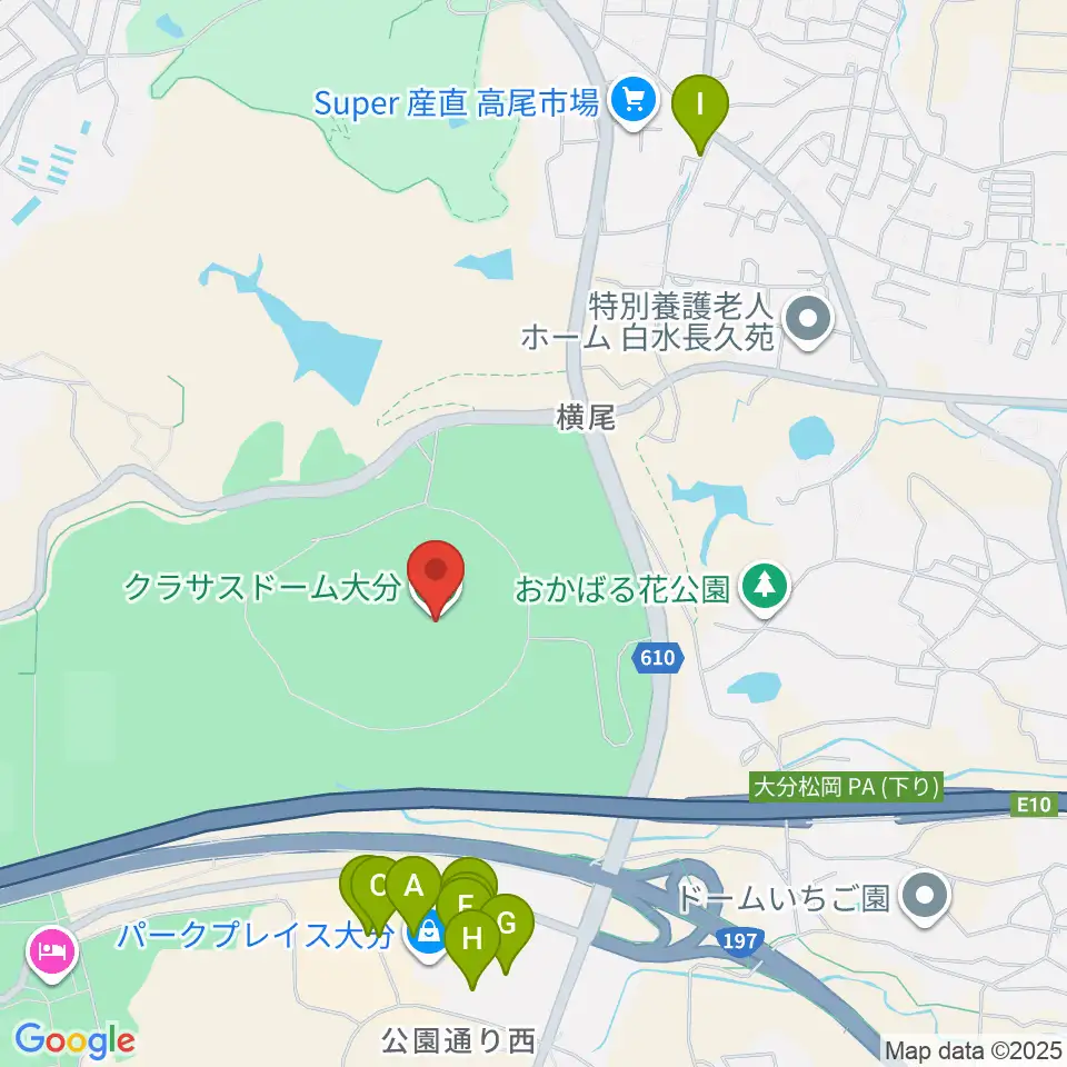 クラサスドーム大分周辺のカフェ一覧地図