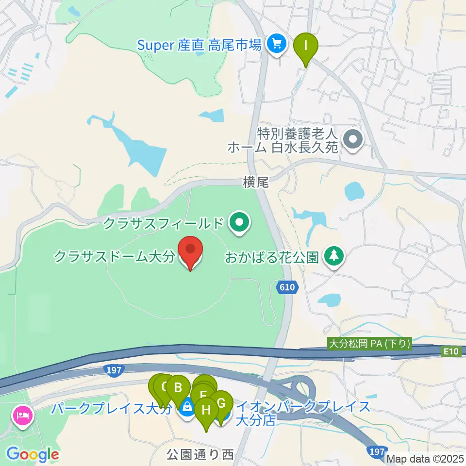 クラサスドーム大分周辺のカフェ一覧地図