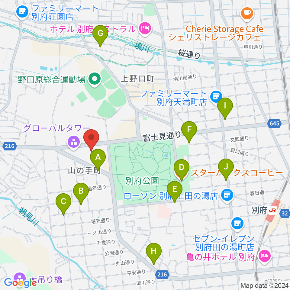 別府ビーコンプラザ・フィルハーモニアホール周辺のカフェ一覧地図