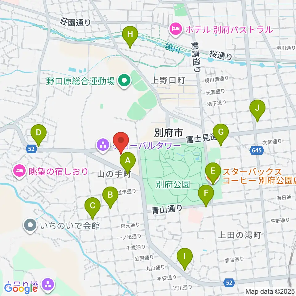 別府ビーコンプラザ・フィルハーモニアホール周辺のカフェ一覧地図