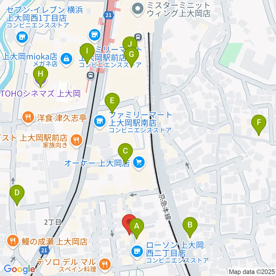 上大岡ギタースクール周辺のカフェ一覧地図