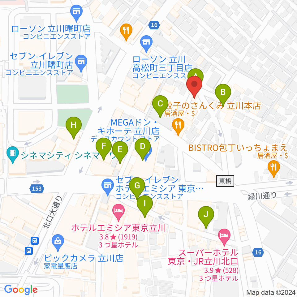 立川バー・ペンタトニック周辺のカフェ一覧地図