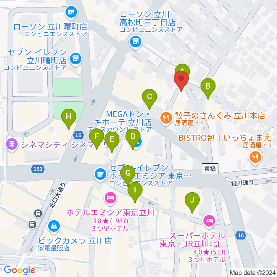 立川バー・ペンタトニック周辺のカフェ一覧地図