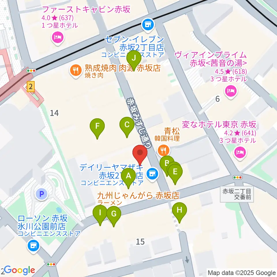 赤坂カーペディアム周辺のカフェ一覧地図