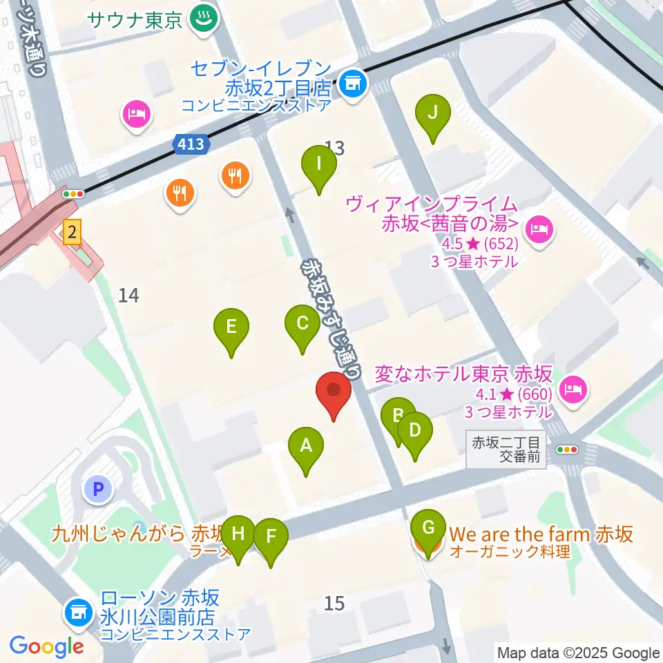 赤坂カーペディアム周辺のカフェ一覧地図