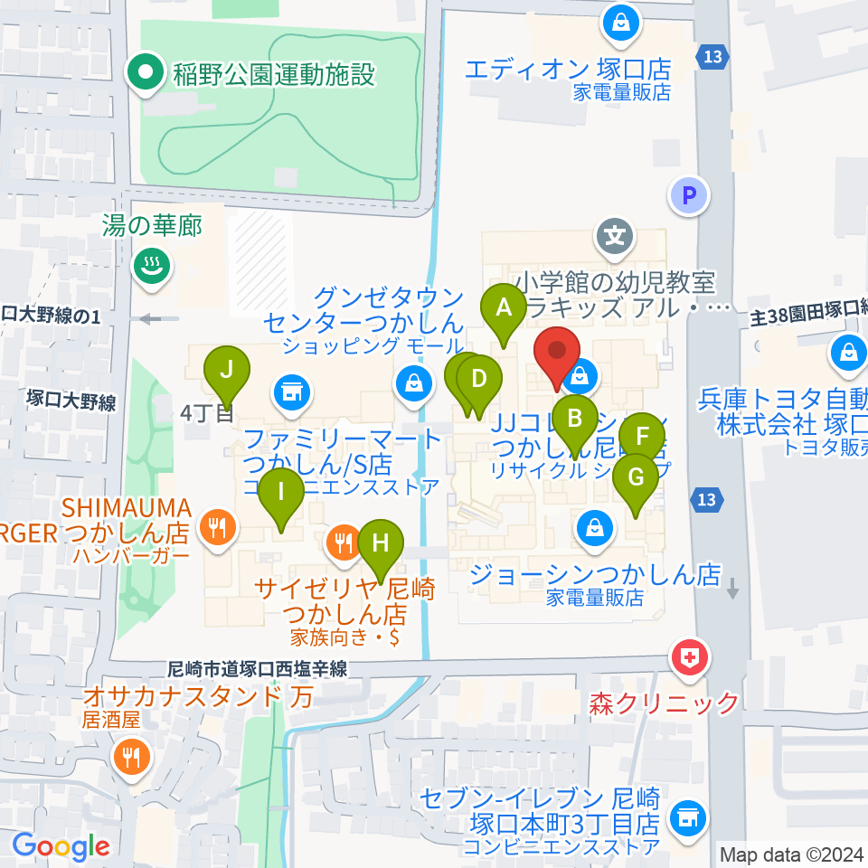 つかしんカルチャーセンター周辺のカフェ一覧地図