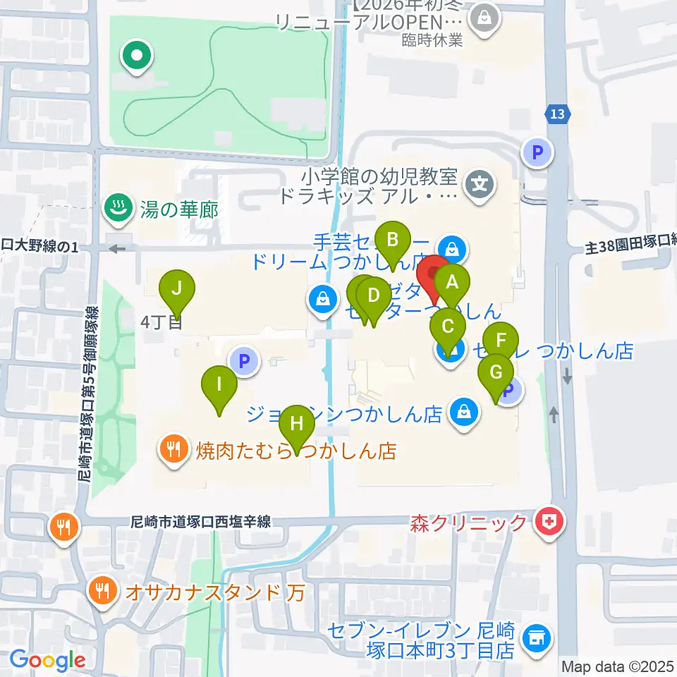 つかしんカルチャーセンター周辺のカフェ一覧地図
