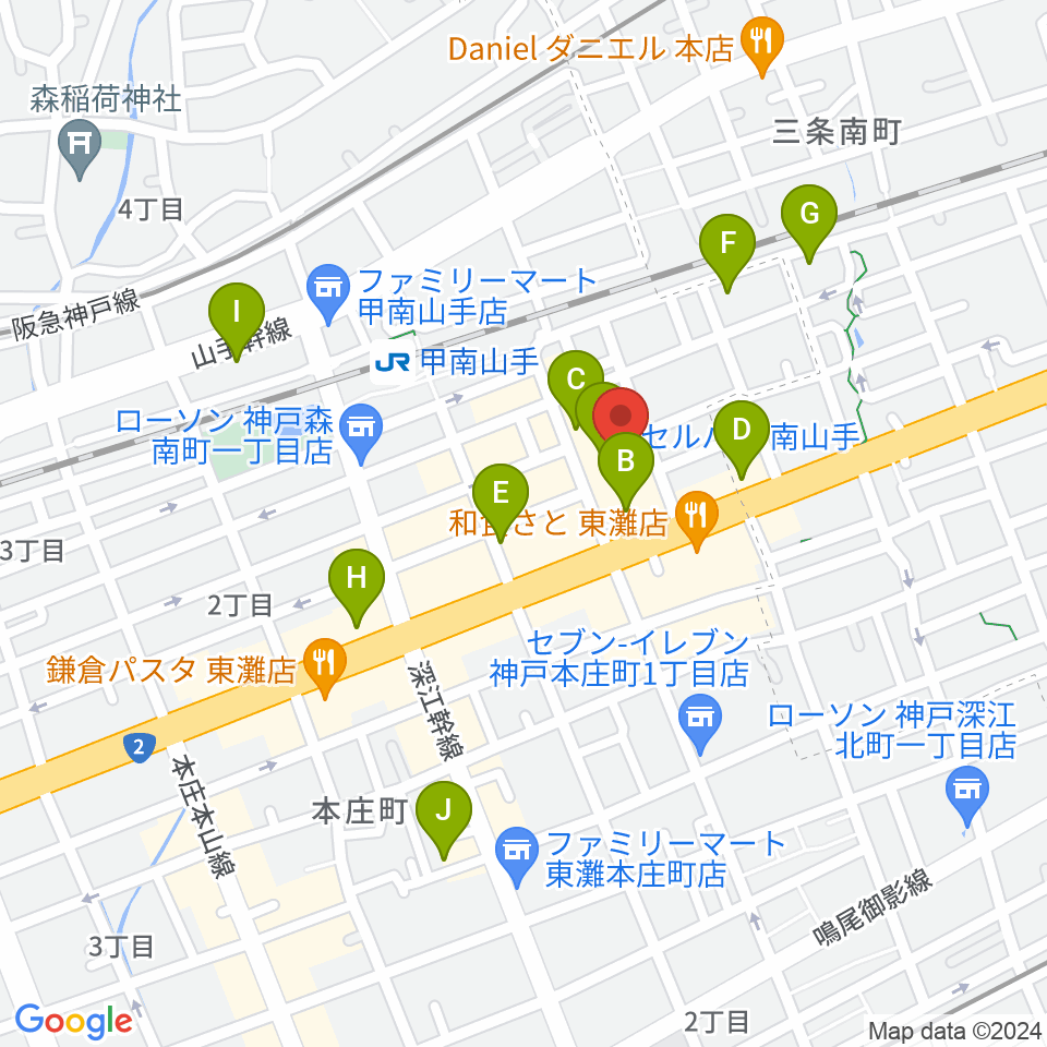 甲南山手カルチャーセンター周辺のカフェ一覧地図