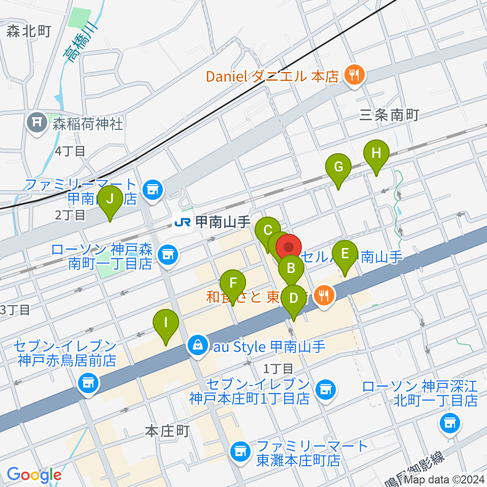 甲南山手カルチャーセンター周辺のカフェ一覧地図