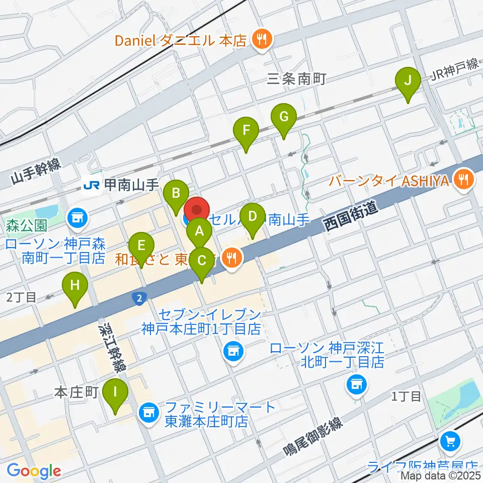 甲南山手カルチャーセンター周辺のカフェ一覧地図