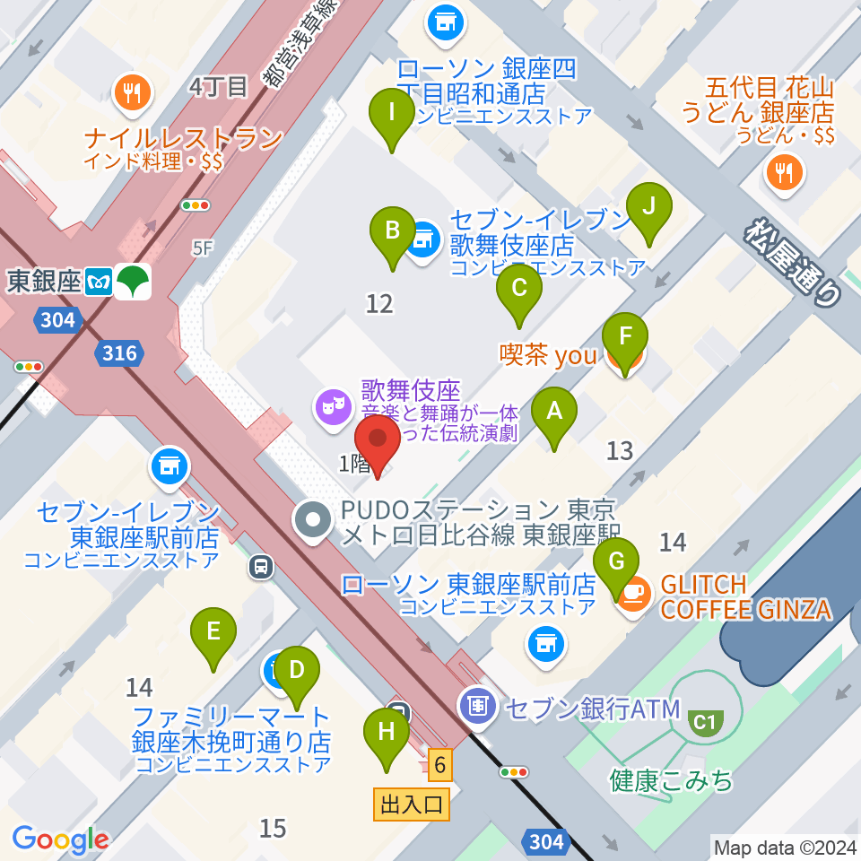 歌舞伎座周辺のカフェ一覧地図