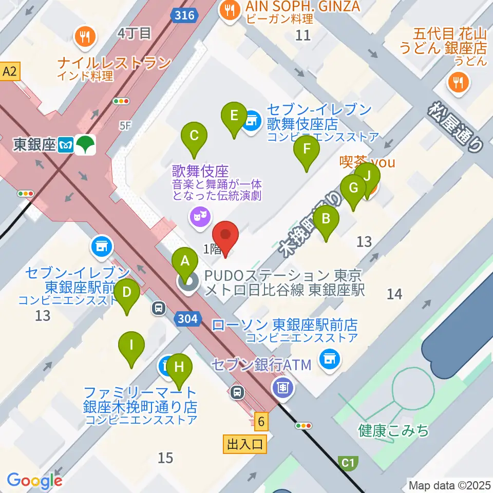歌舞伎座周辺のカフェ一覧地図