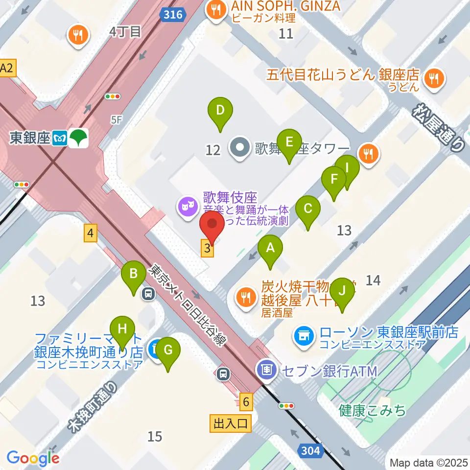 歌舞伎座周辺のカフェ一覧地図