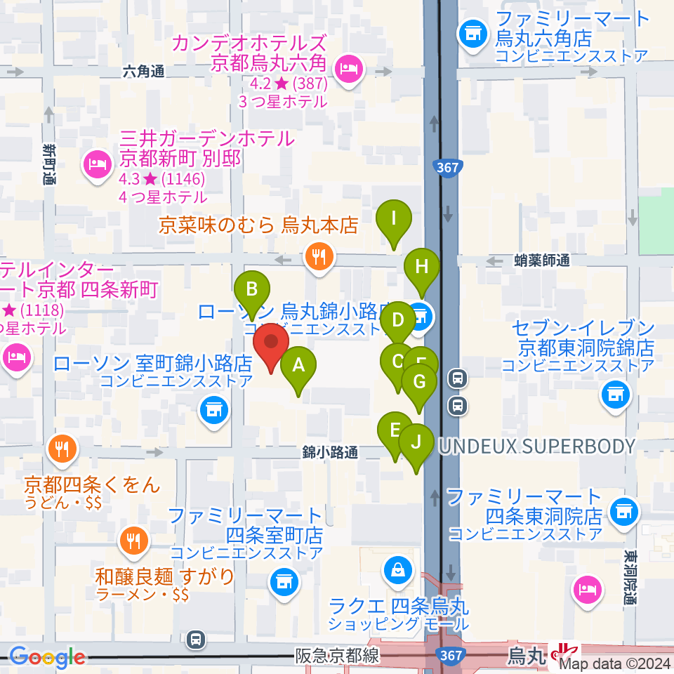 京都芸術センター周辺のカフェ一覧地図