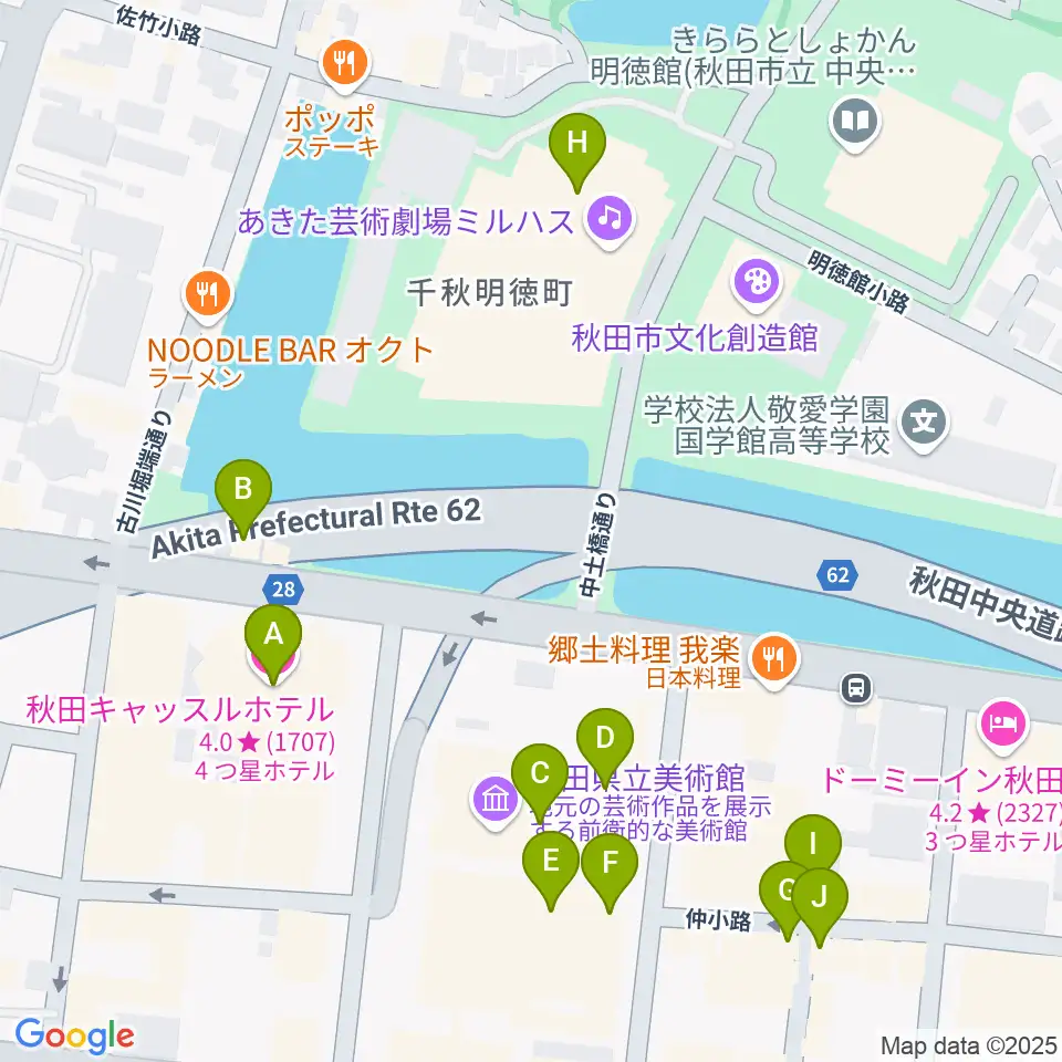 秋田カルチャースクール周辺のカフェ一覧地図