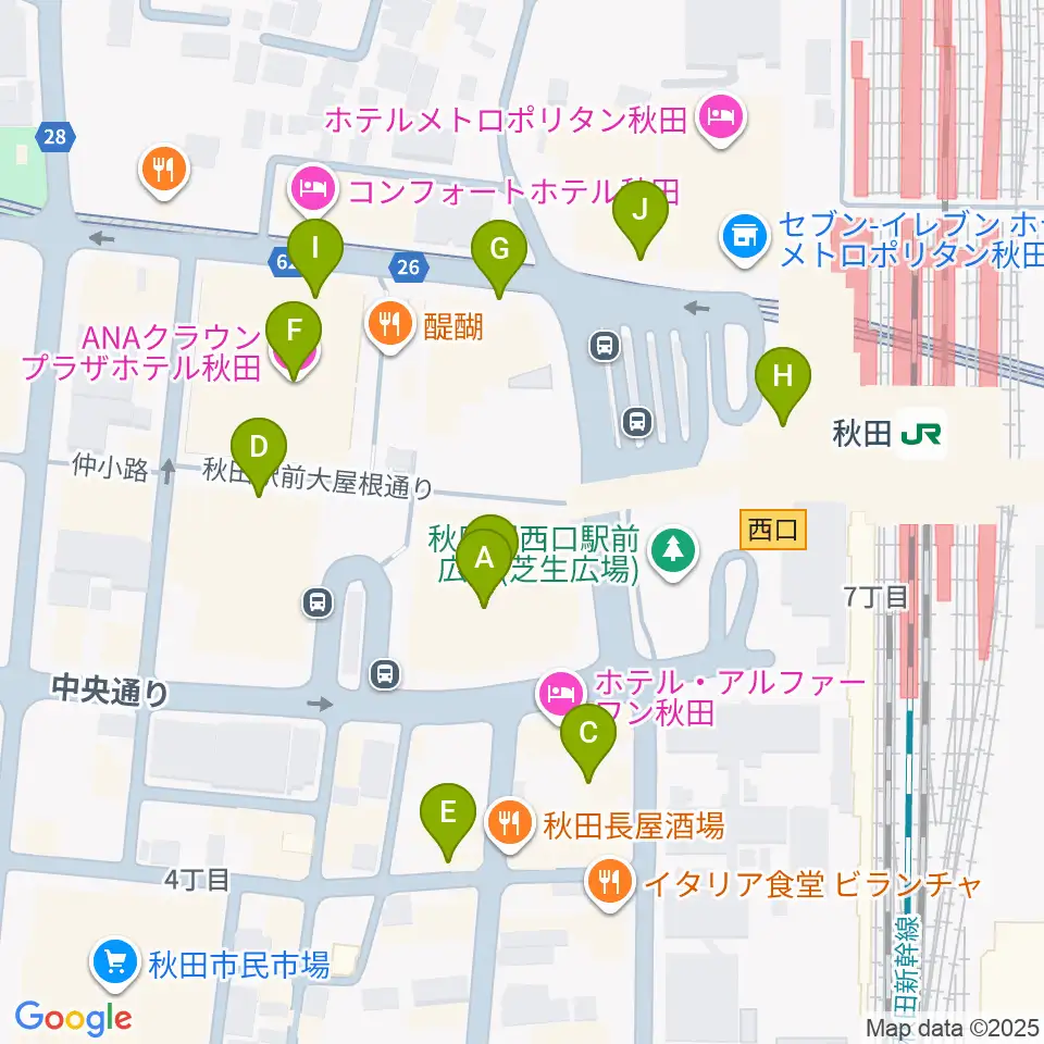 秋田カルチャースクール周辺のカフェ一覧地図
