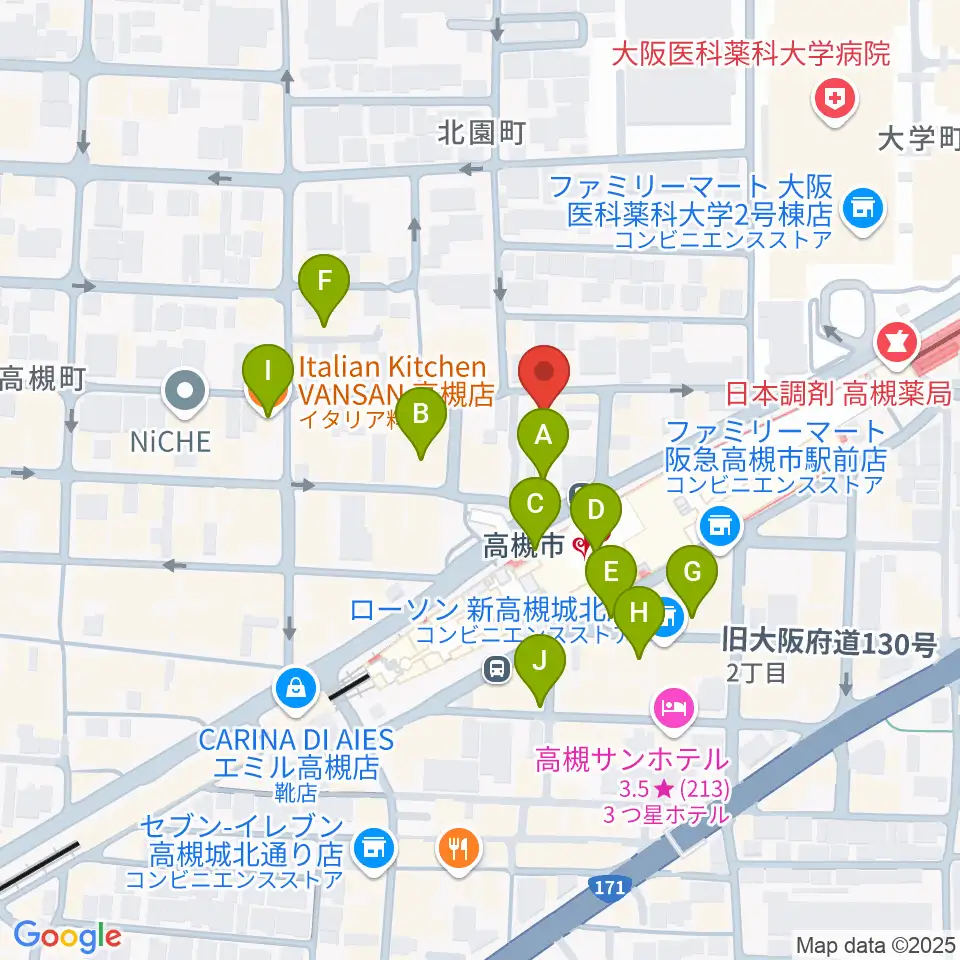 高槻ナッシュビルウエスト周辺のカフェ一覧地図