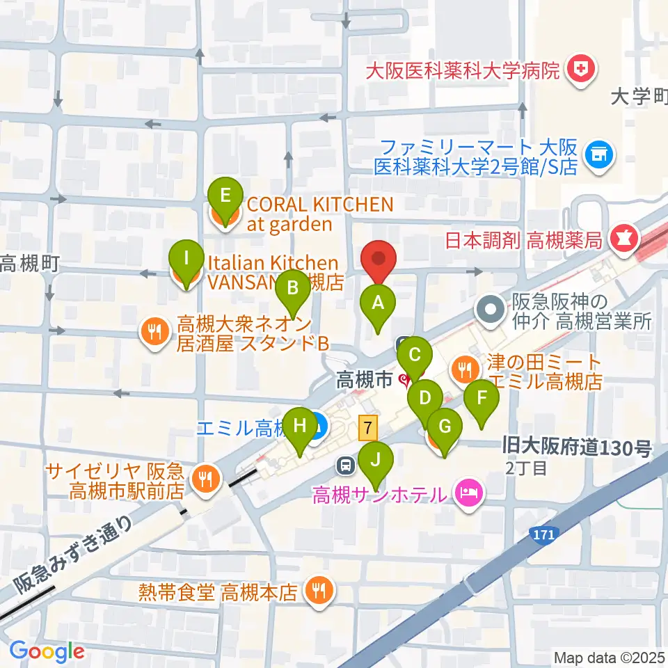 高槻ナッシュビルウエスト周辺のカフェ一覧地図