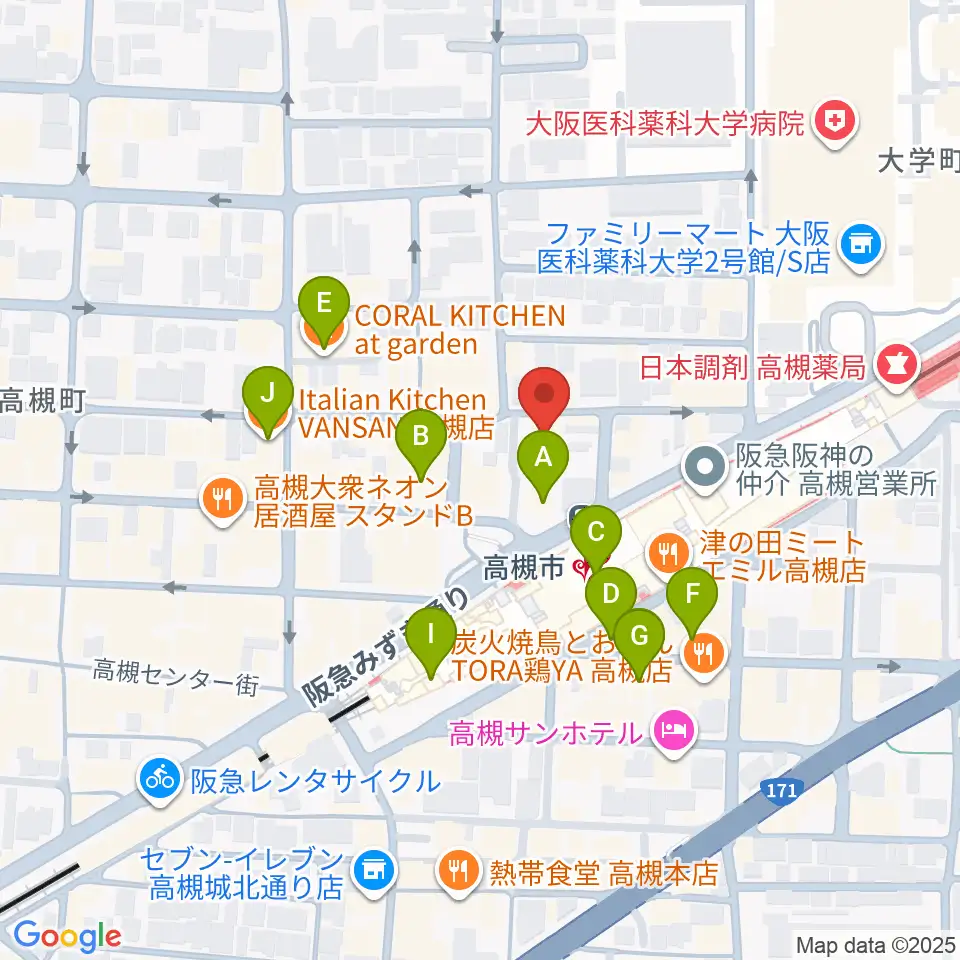 高槻ナッシュビルウエスト周辺のカフェ一覧地図