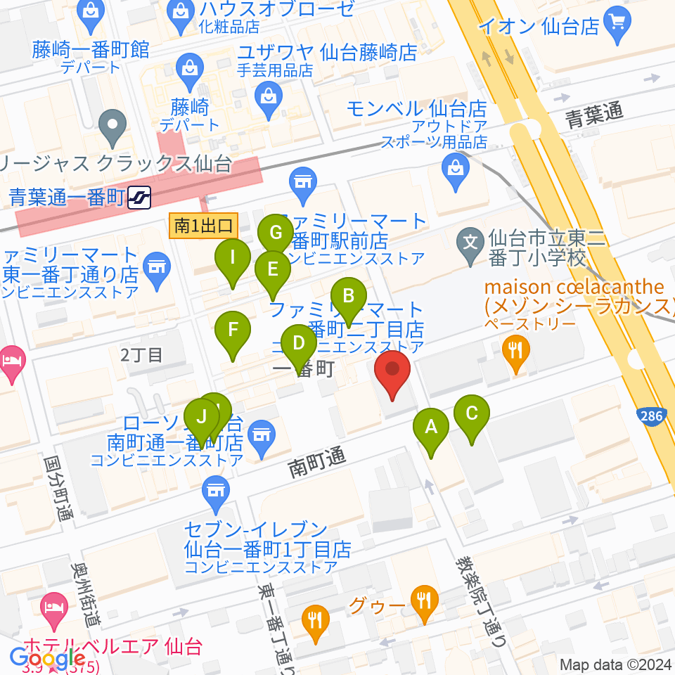 仙台青葉カルチャーセンター周辺のカフェ一覧地図