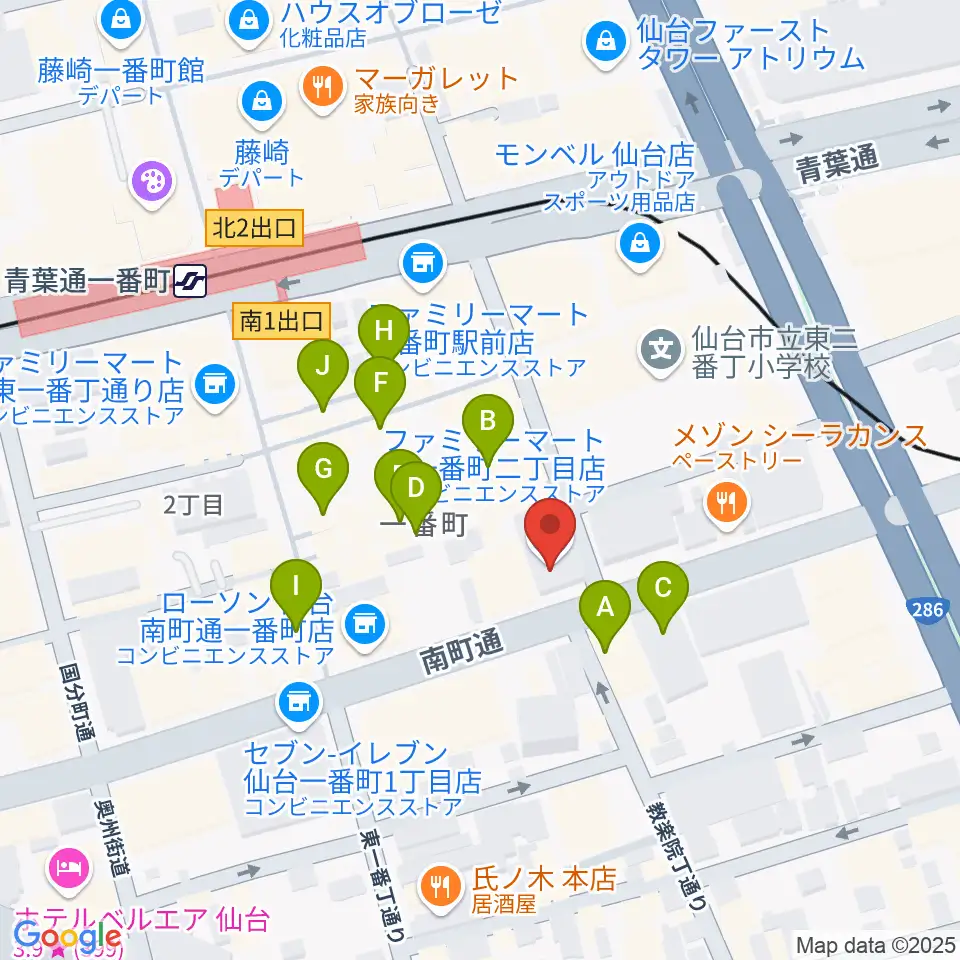 仙台青葉カルチャーセンター周辺のカフェ一覧地図