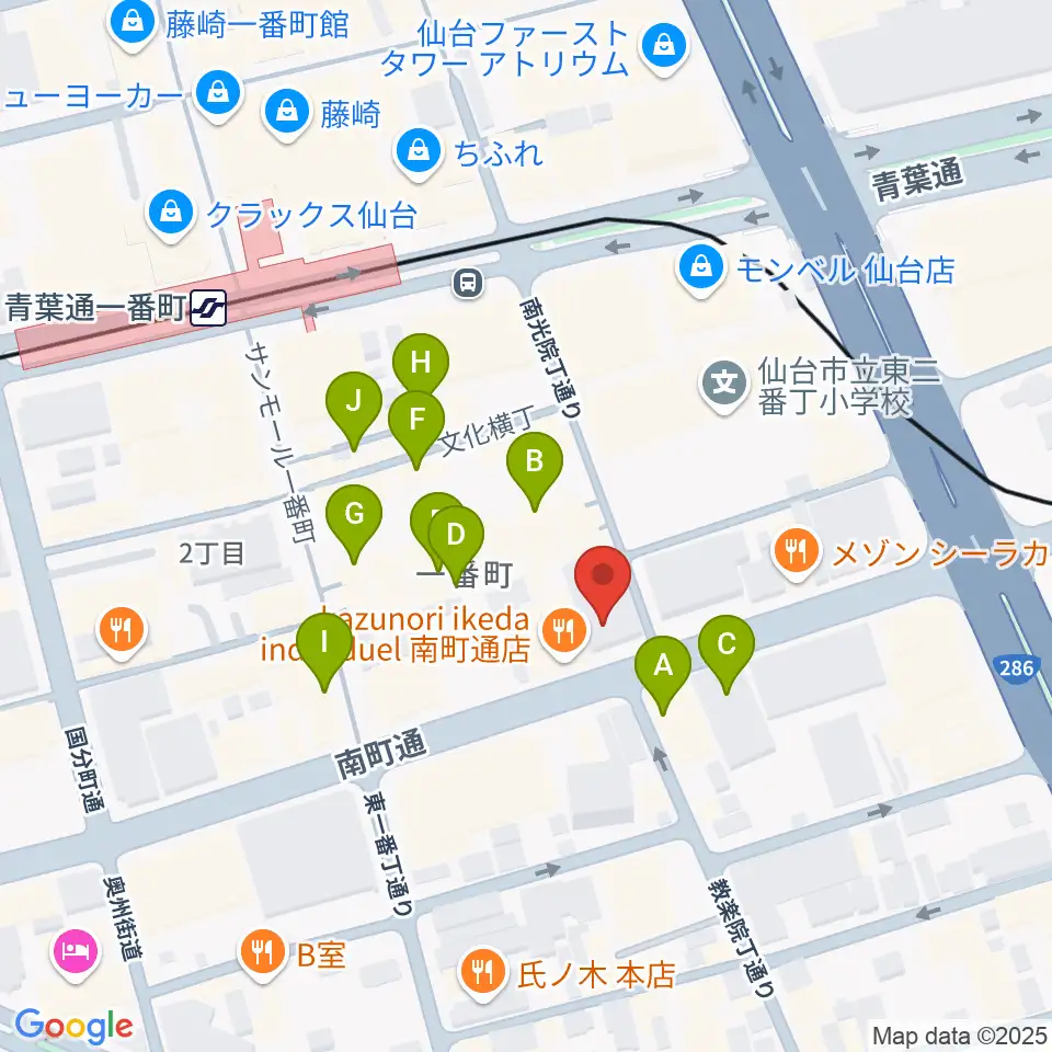 仙台青葉カルチャーセンター周辺のカフェ一覧地図