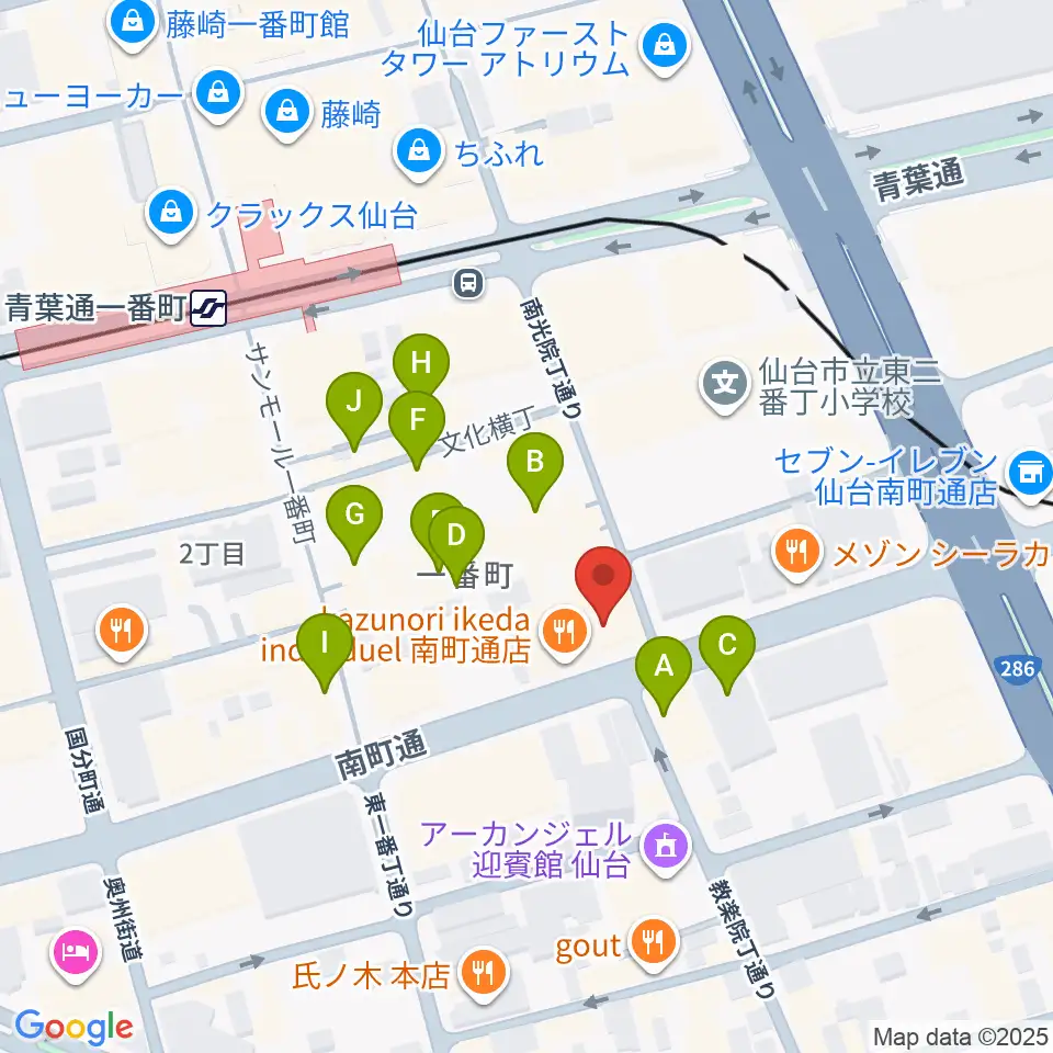 仙台青葉カルチャーセンター周辺のカフェ一覧地図
