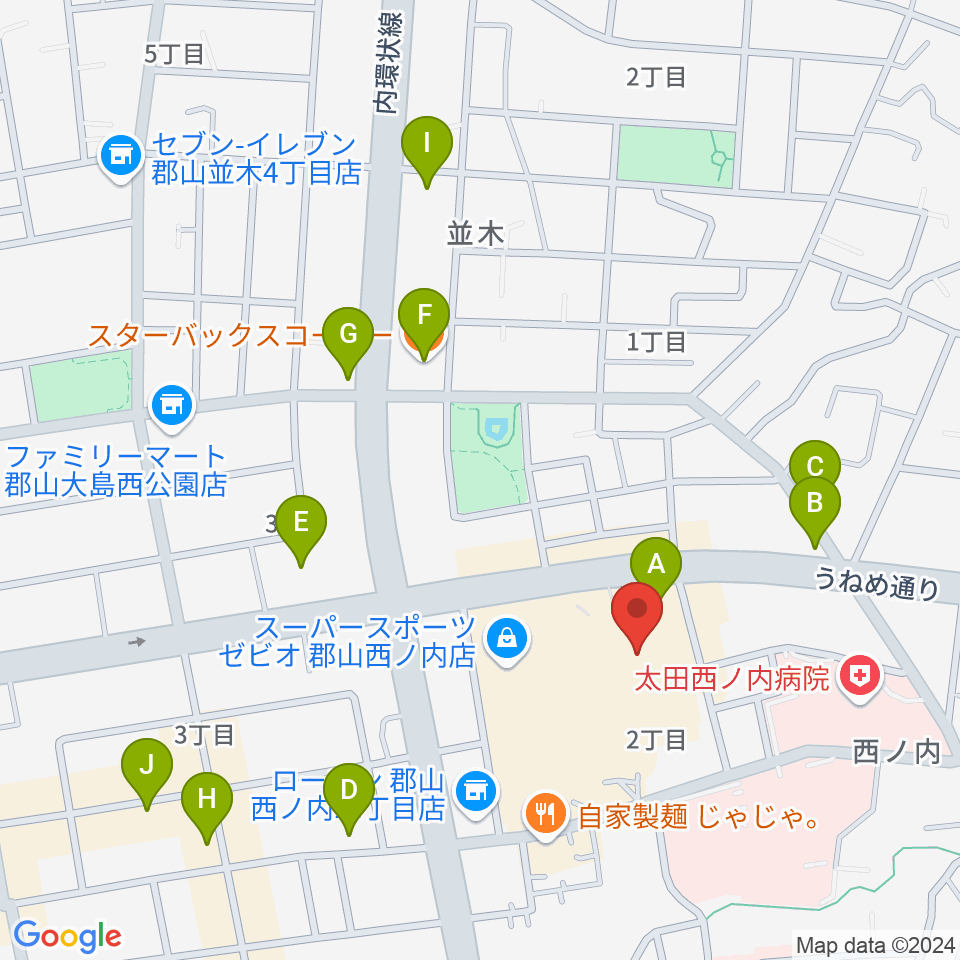 ヨークカルチャーセンター郡山周辺のカフェ一覧地図