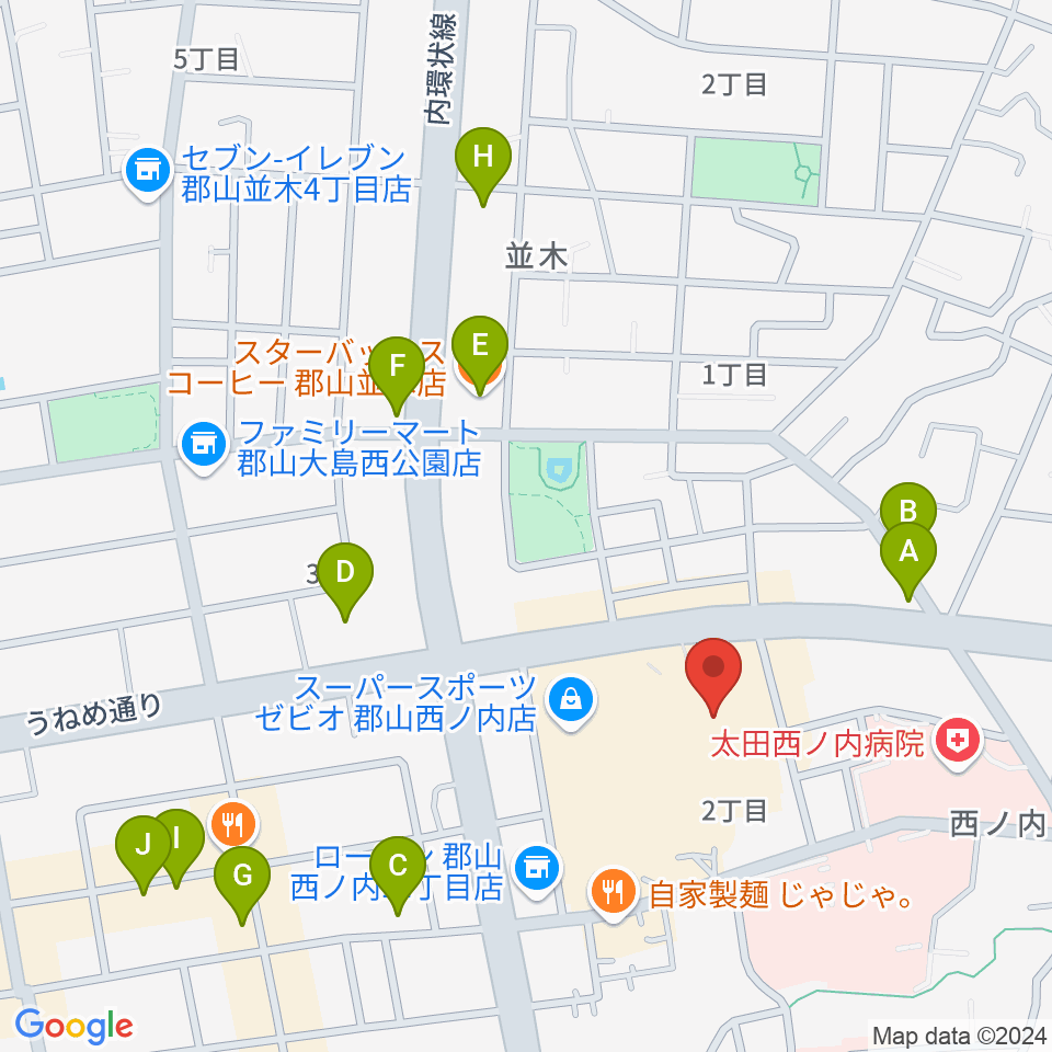 ヨークカルチャーセンター郡山周辺のカフェ一覧地図