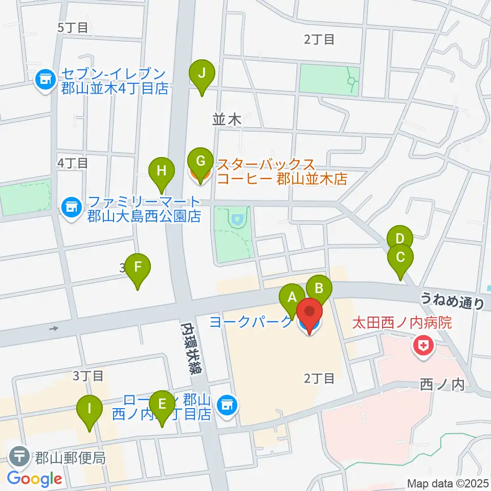 ヨークカルチャーセンター郡山周辺のカフェ一覧地図