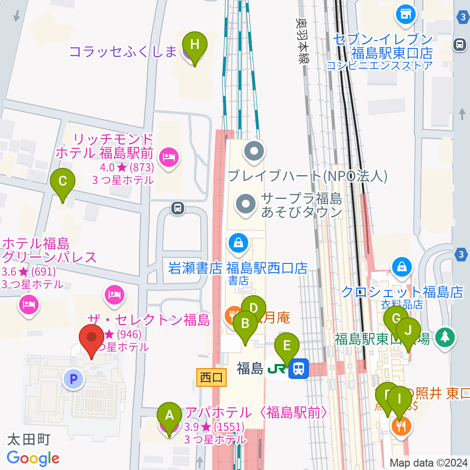 ヨークカルチャーセンター福島周辺のカフェ一覧地図