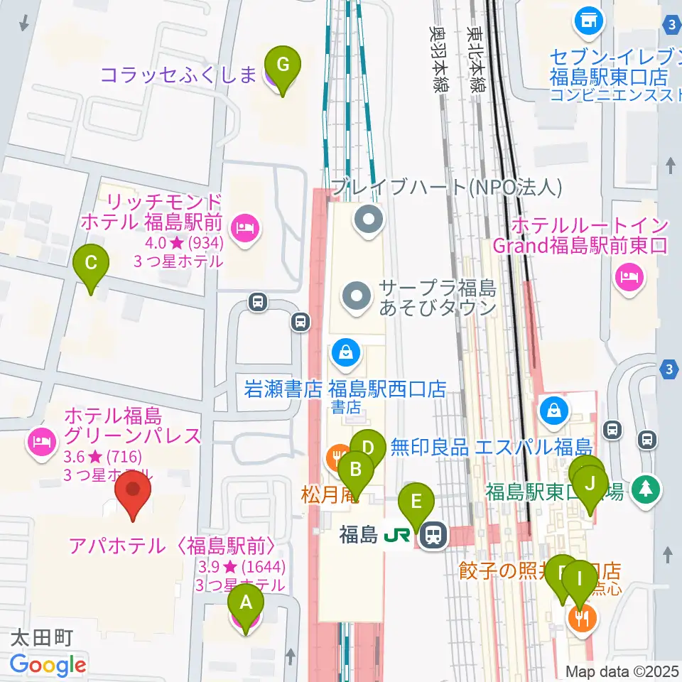 ヨークカルチャーセンター福島周辺のカフェ一覧地図