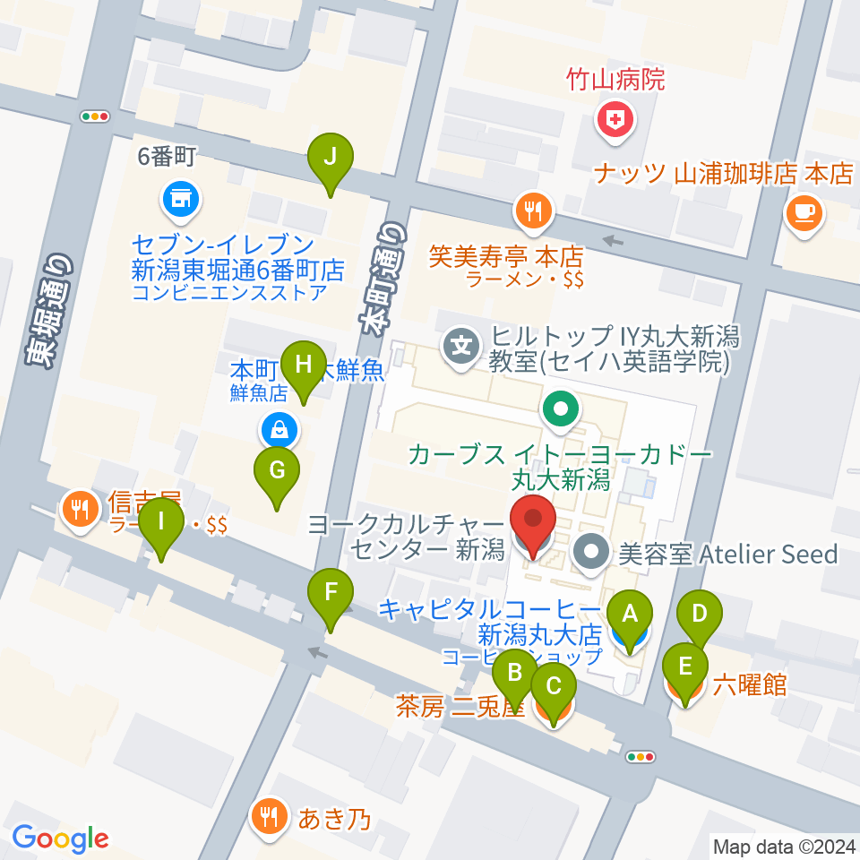 ヨークカルチャーセンター新潟周辺のカフェ一覧地図