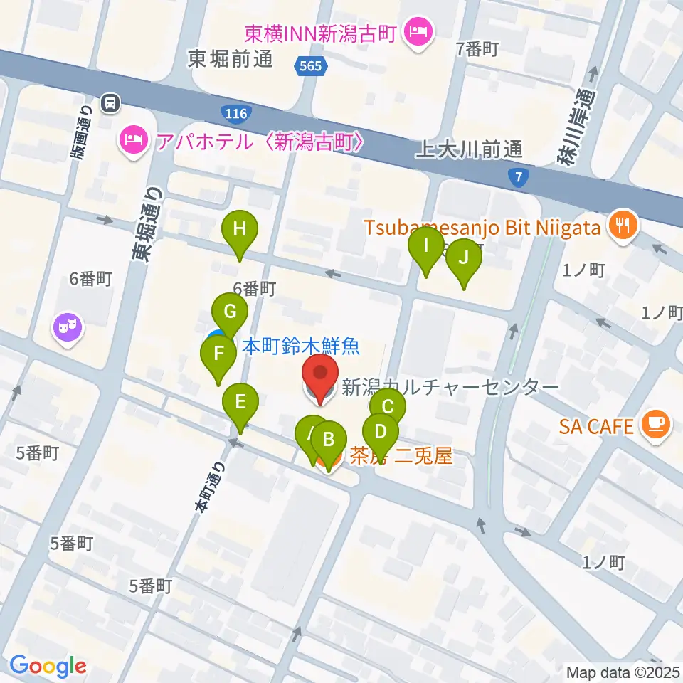 ヨークカルチャーセンター新潟周辺のカフェ一覧地図