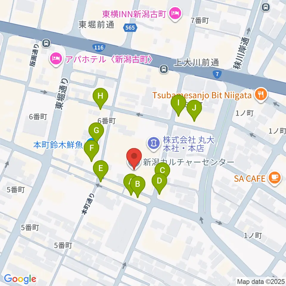 ヨークカルチャーセンター新潟周辺のカフェ一覧地図