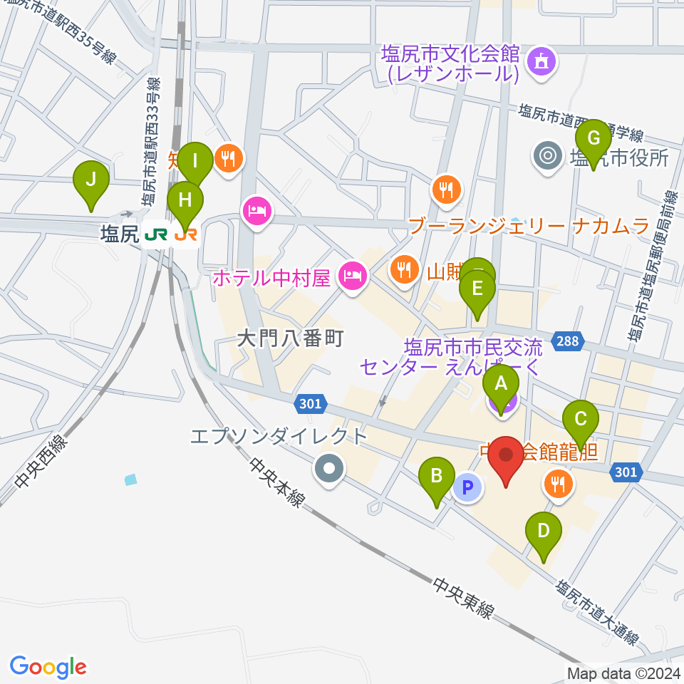 塩尻市民カルチャーセンター周辺のカフェ一覧地図