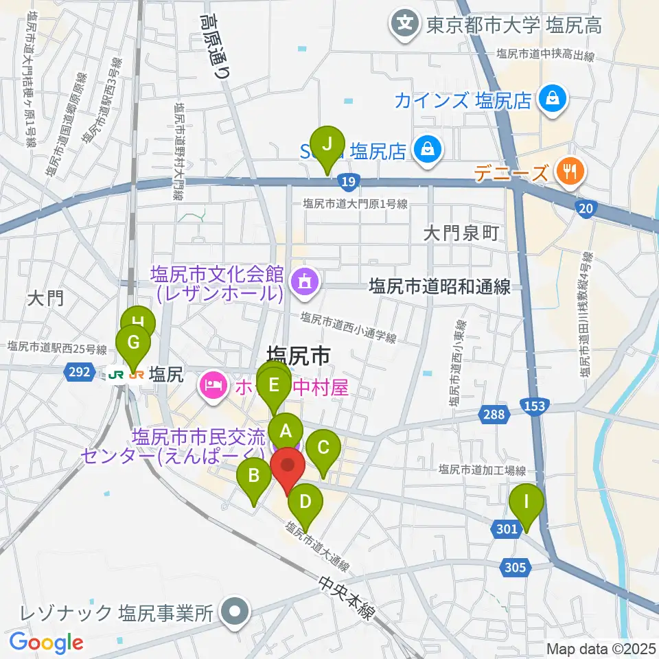 塩尻市民カルチャーセンター周辺のカフェ一覧地図