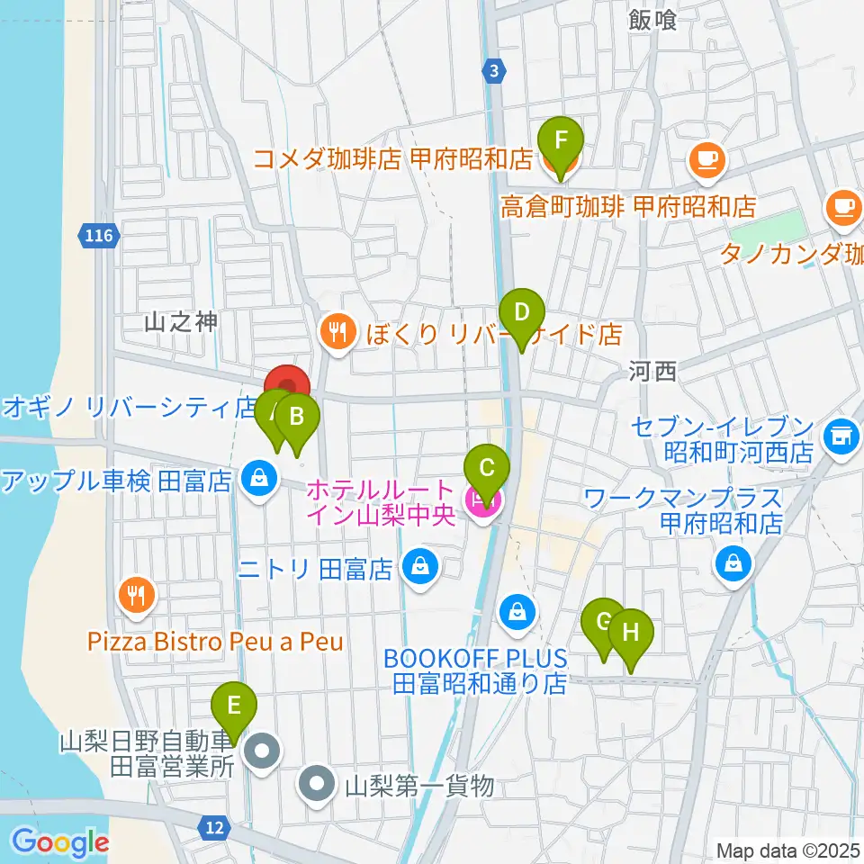 リバーシティーカルチャーセンター周辺のカフェ一覧地図