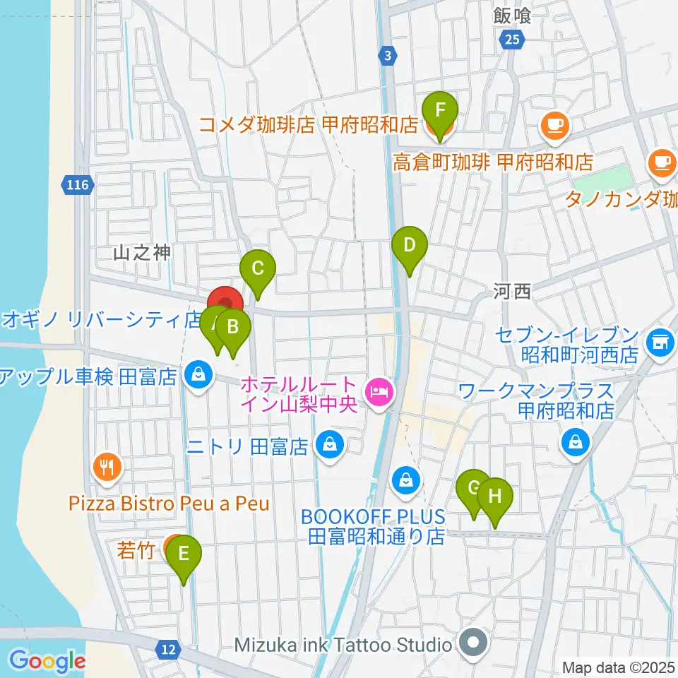 リバーシティーカルチャーセンター周辺のカフェ一覧地図