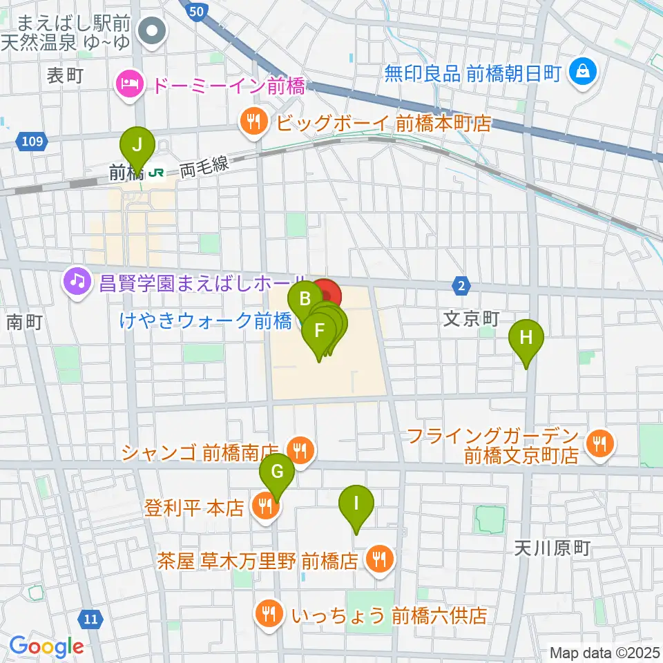 前橋カルチャーセンター周辺のカフェ一覧地図