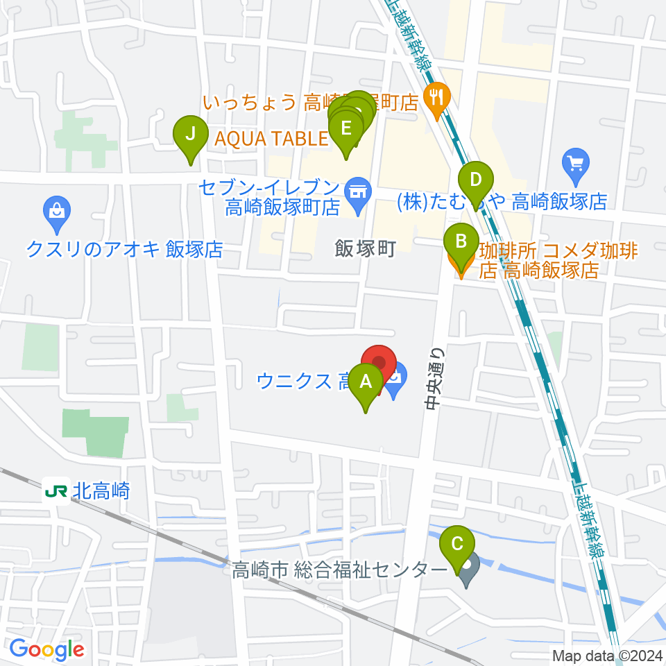 高崎カルチャーセンター周辺のカフェ一覧地図