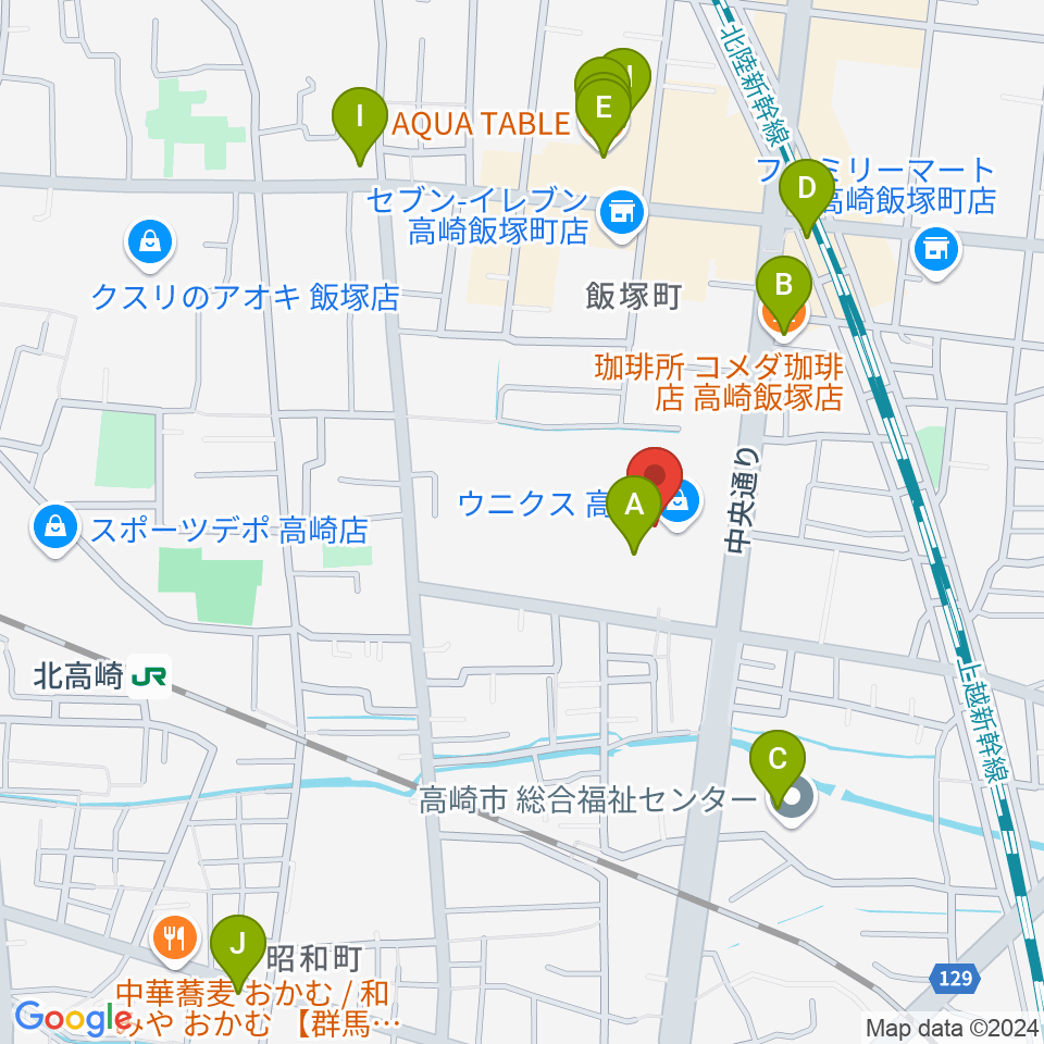 高崎カルチャーセンター周辺のカフェ一覧地図